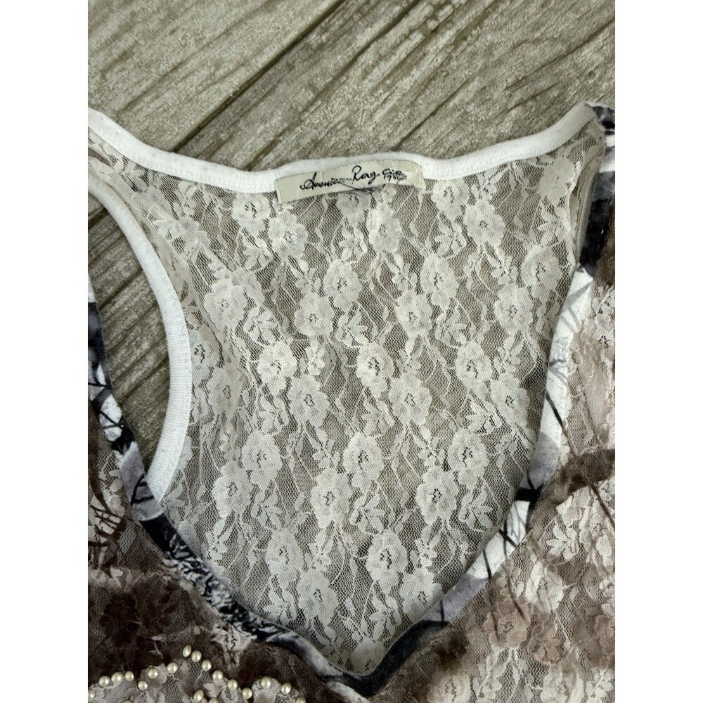 American Rag Cie Women's Stretchy Lace Tank Top, Size L, White Floral Print - Picture 5 of 7